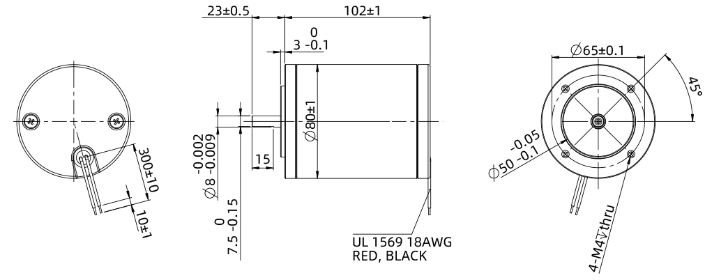 Brush DC Motor Size 80mm Dimensional Drawing